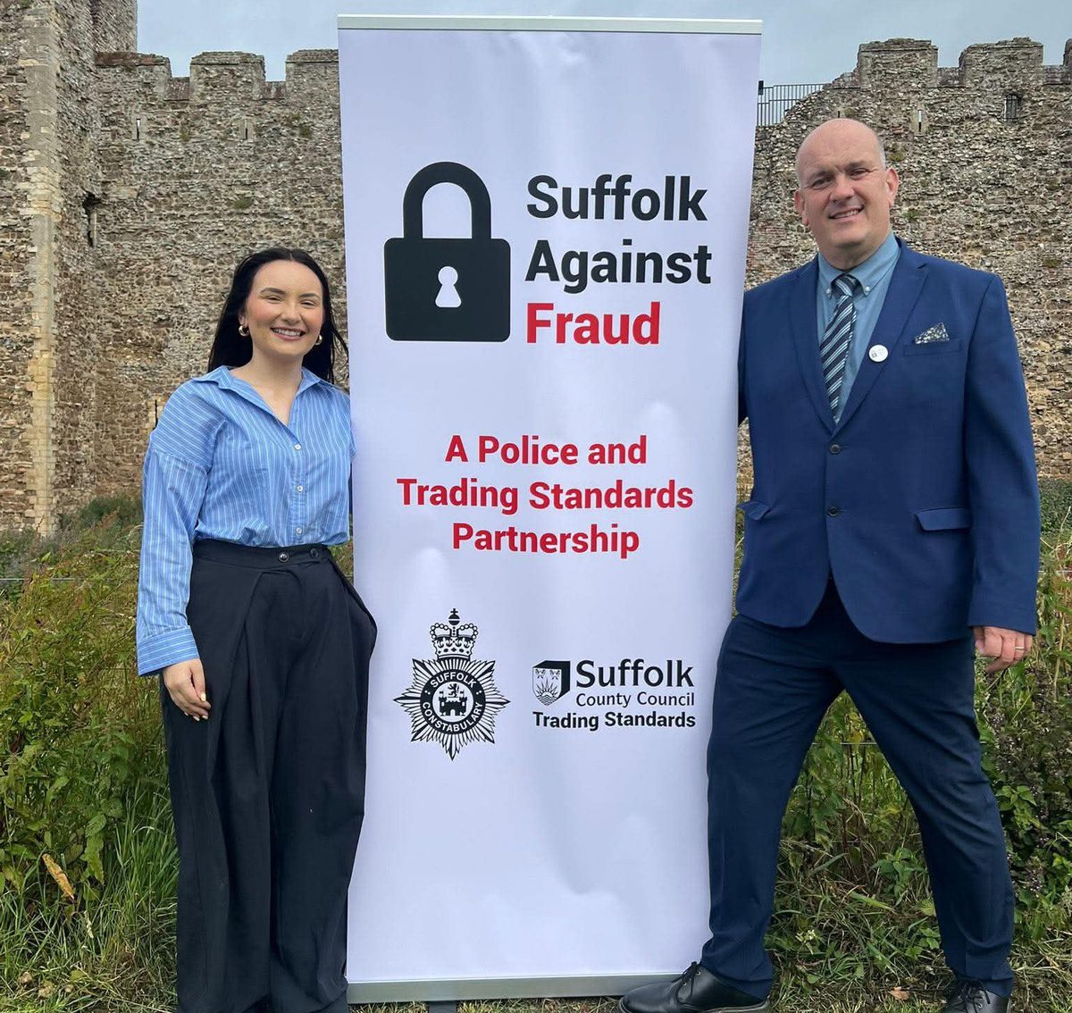 Lauren Speirs of Suffolk Constabulary and Paul Miles of Suffolk Trading Standards at the launch of Suffolk Against Fraud