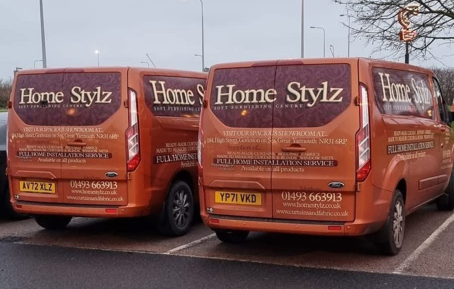 The two branded Home Stylz vans, out across the Great Yarmouth area for home measuring and fitting