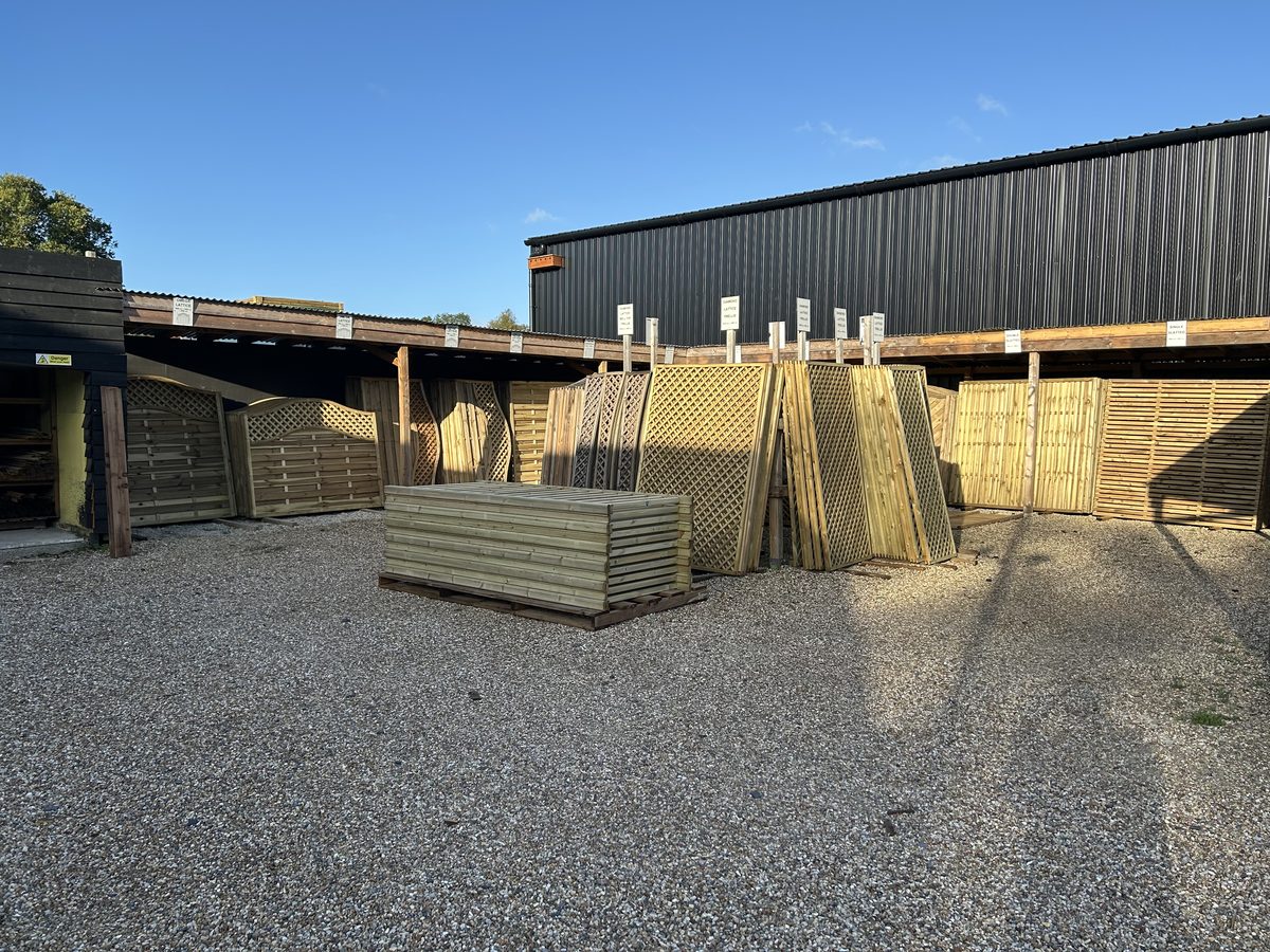 A selection of fence panels and trellis on display at the Lumberjacks yard