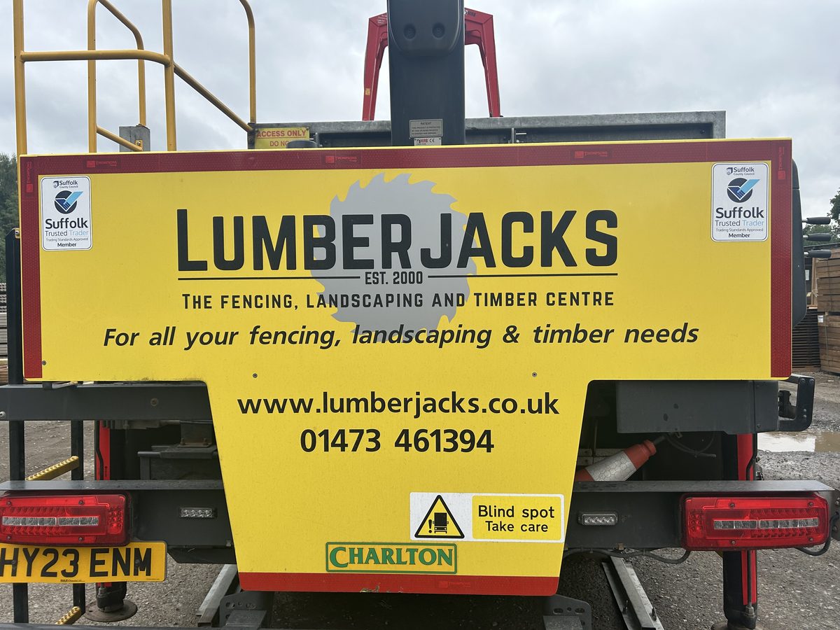 The Suffolk Trusted Trader badge on the Lumberjacks delivery lorry