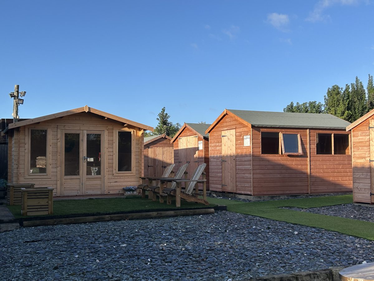 Part of the sheds, summerhouses and garden buildings display at Lumberjacks