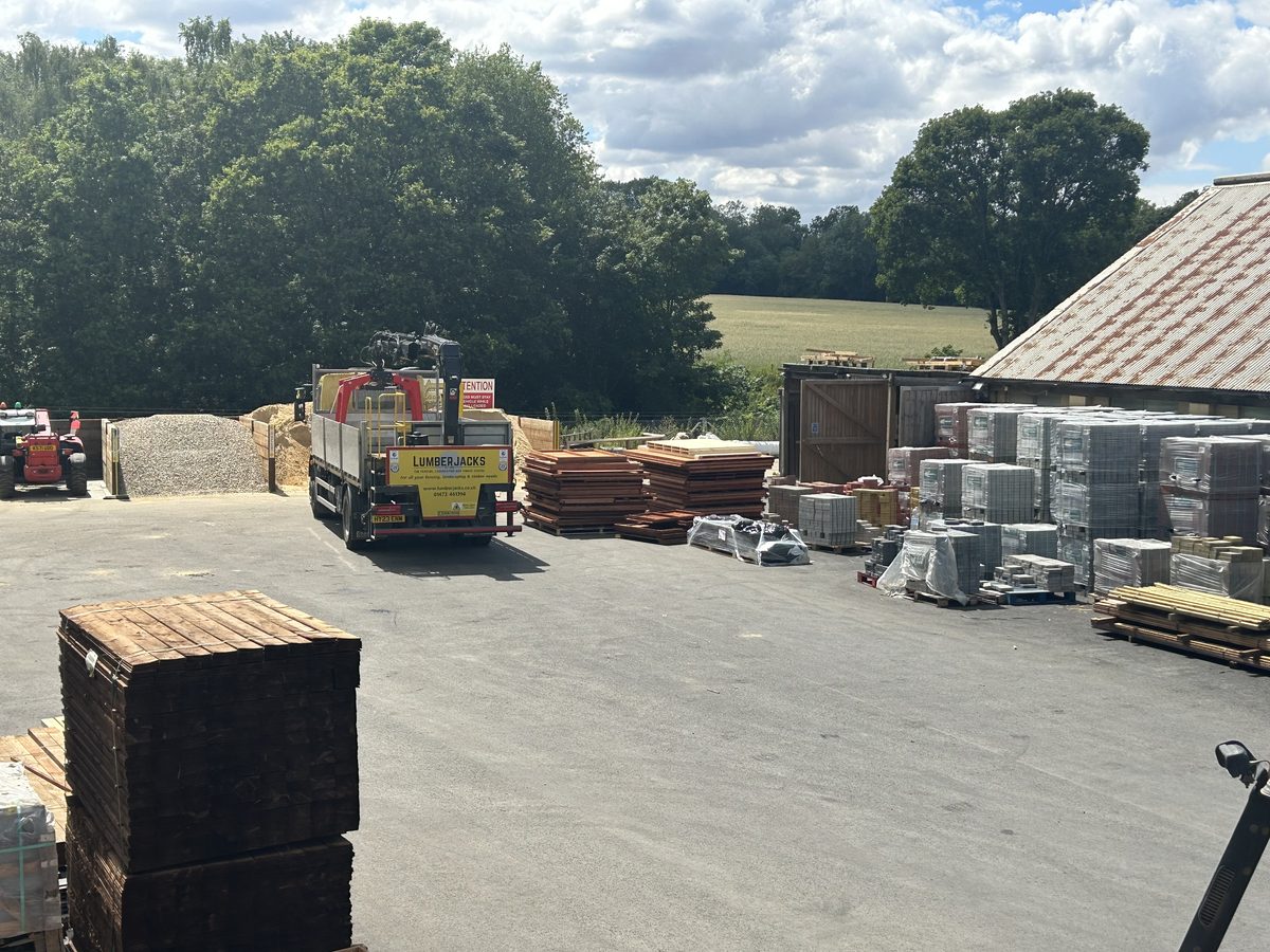 The Lumberjacks yard on Bramford Road, Ipswich, with the crane equipped delivery lorry